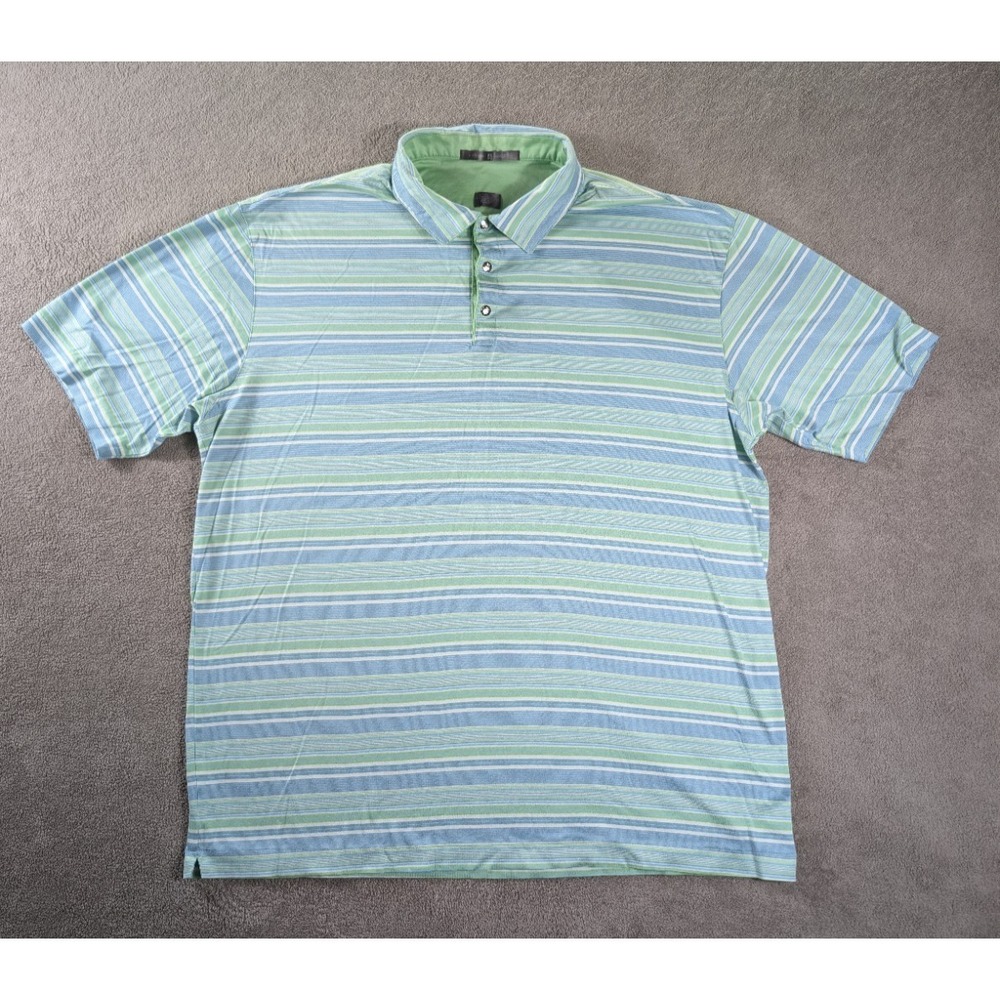 Tiger Woods Shirt Mens Size XL Striped Green Blue White Cotton‎ Golf Polo